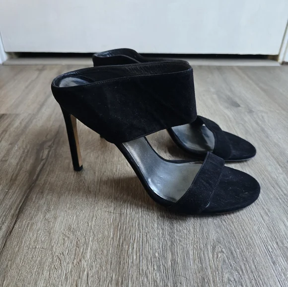 Stuart Weitzman Myslide Suede Black Heels - Picture 3 of 7